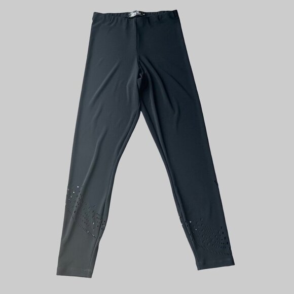Sympli Black Lagenlook Pull up Laser Cut Cropped  Leggings Made in Canada - Picture 1 of 11